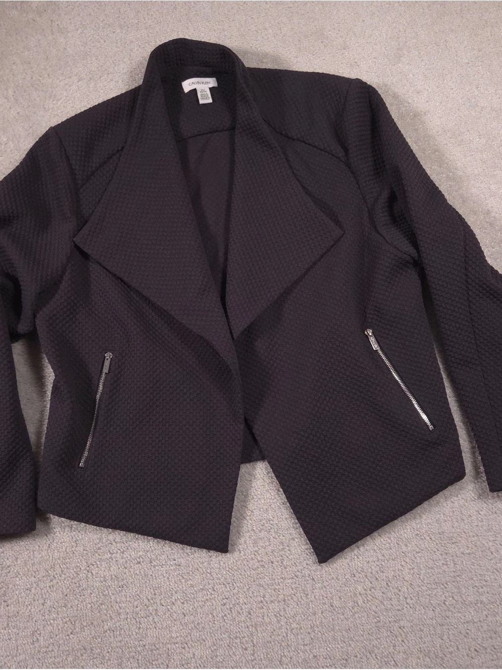 Calvin Klein Black Textured Open Drape Jacket